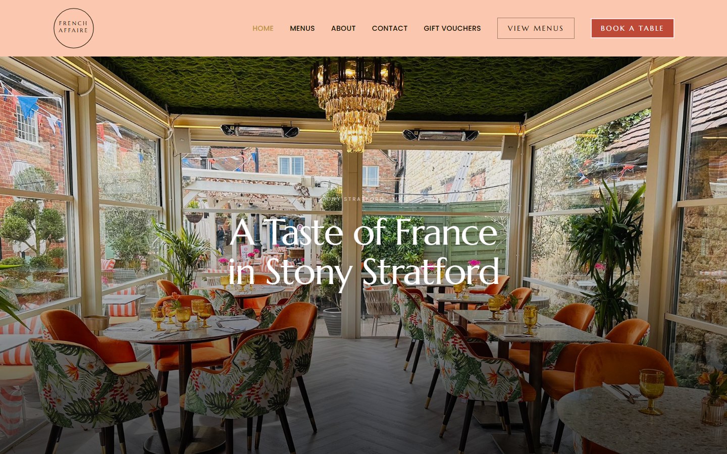 French Affaire restaurant website homepage