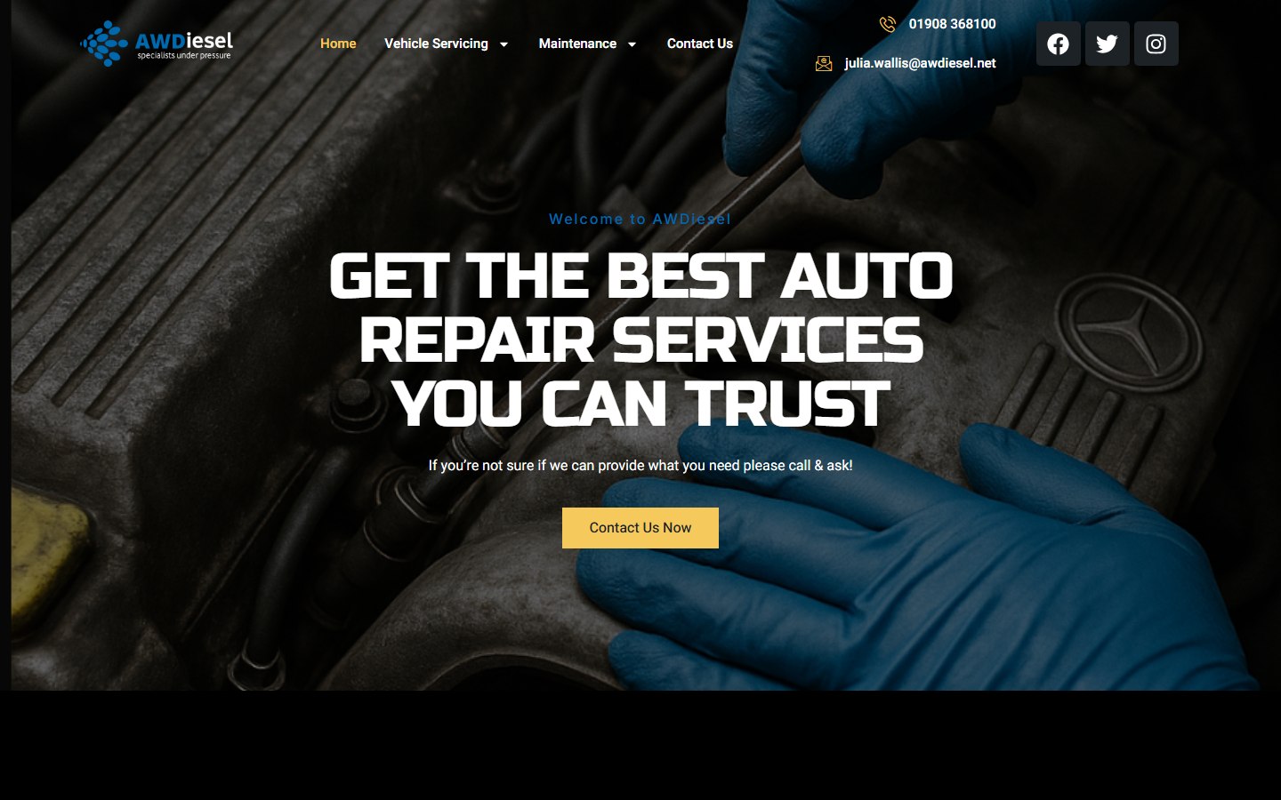 AW Diesel Services automotive website homepage