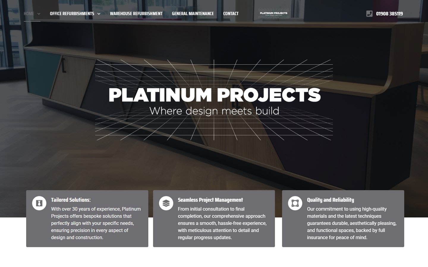 Platinum Projects commercial refurbishment website homepage